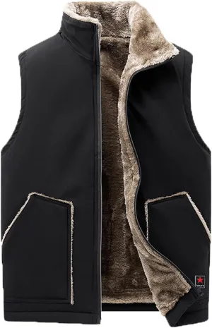 Dgoopd Mens Winter Vests Outerwear Thick Fleece Lined Sleeveless Jacket Casual Zip Up Warm Outdoor Padded Puffer Vest