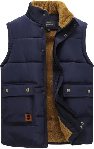 Dgoopd Mens Winter Vests Outerwear Thick Fleece Lined Sleeveless Jacket Casual Zip Up Warm Outdoor Padded Puffer Vest