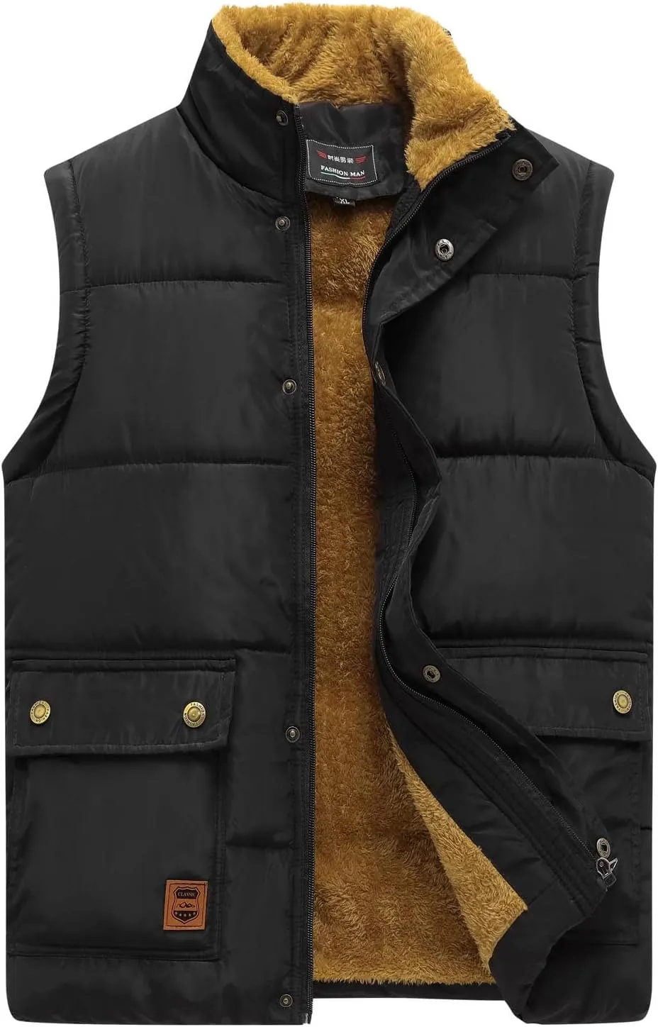 Dgoopd Mens Winter Vests Outerwear Thick Fleece Lined Sleeveless Jacket Casual Zip Up Warm Outdoor Padded Puffer Vest