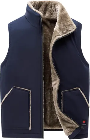 Dgoopd Mens Winter Vests Outerwear Thick Fleece Lined Sleeveless Jacket Casual Zip Up Warm Outdoor Padded Puffer Vest