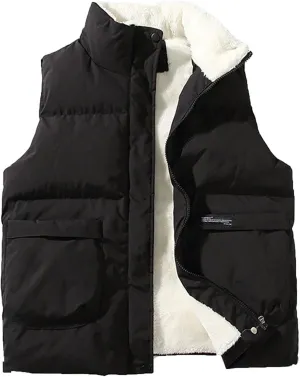 Dgoopd Mens Winter Vests Outerwear Thick Fleece Lined Sleeveless Jacket Casual Zip Up Warm Outdoor Padded Puffer Vest
