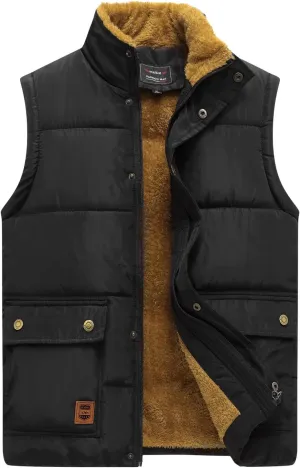 Dgoopd Mens Winter Vests Outerwear Thick Fleece Lined Sleeveless Jacket Casual Zip Up Warm Outdoor Padded Puffer Vest