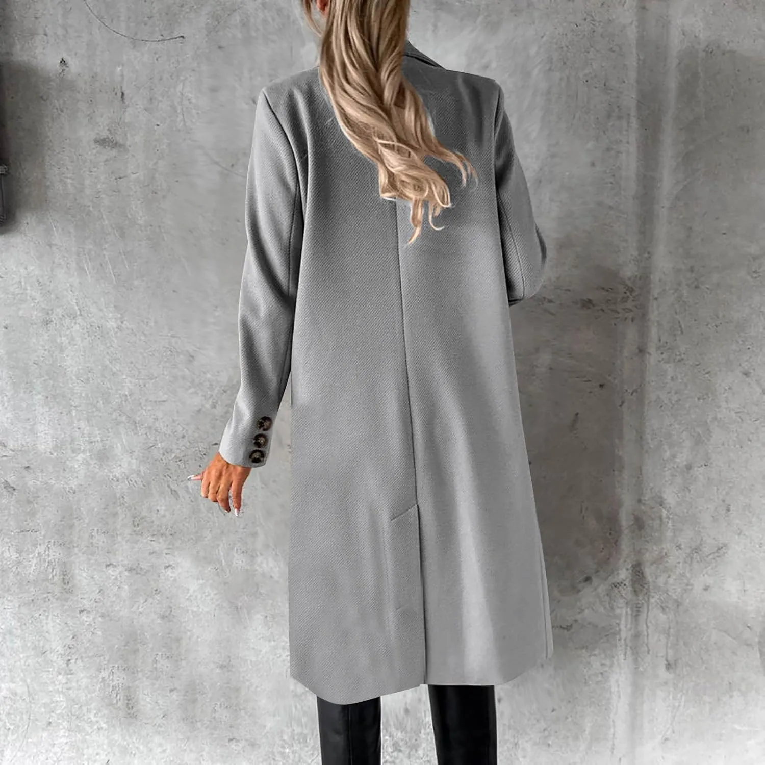 Double Breasted Peacoat for Women Winter Trendy Elegant Notched Lapel Wool Blend Trench Coat Knee Length Long Coat