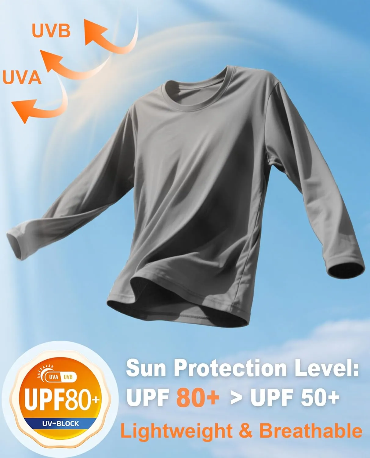 EKLENTSON Men's UPF 80  Sun Protection Shirts Long Sleeve Rash Gurad Quick Dry Swim Shirt Lightweight