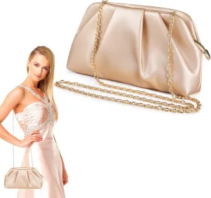 Elegant Soft Pleated Pu Leather Clutch, Chic Vegan Leather Handbag For Weddings And Parties, Apricot Color