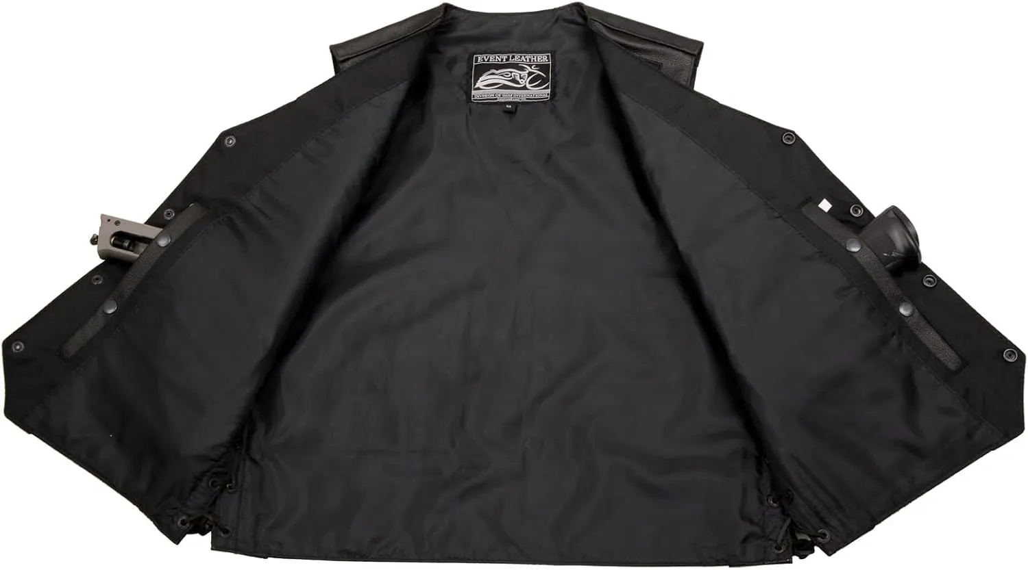 ELM3920 Men's Black Leather Pre-Patched Bikers Vest w/ 6 Pockets - 23 Patches and Side Laces