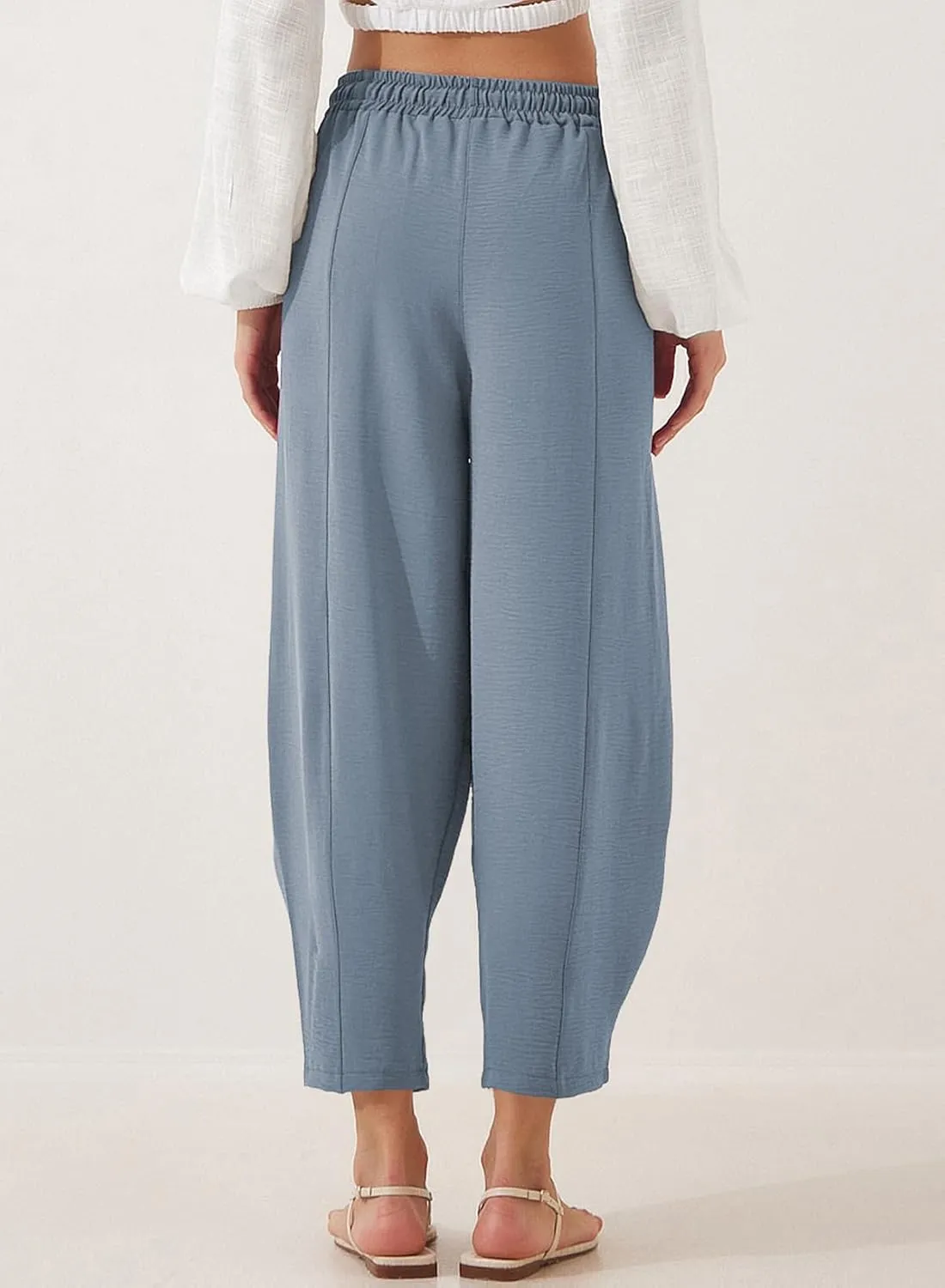 EVALESS Women's Summer High Waisted Baggy Pants Casual Ankle Length Trouser Slacks with Pockets