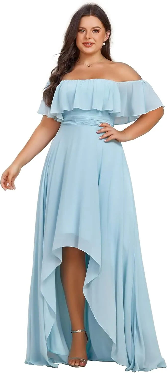 Ever-Pretty Plus Women's Off Shoulder Ruffle Sleeve High Low A Line Curve Long Bridesmaid Dresses 01736-DA