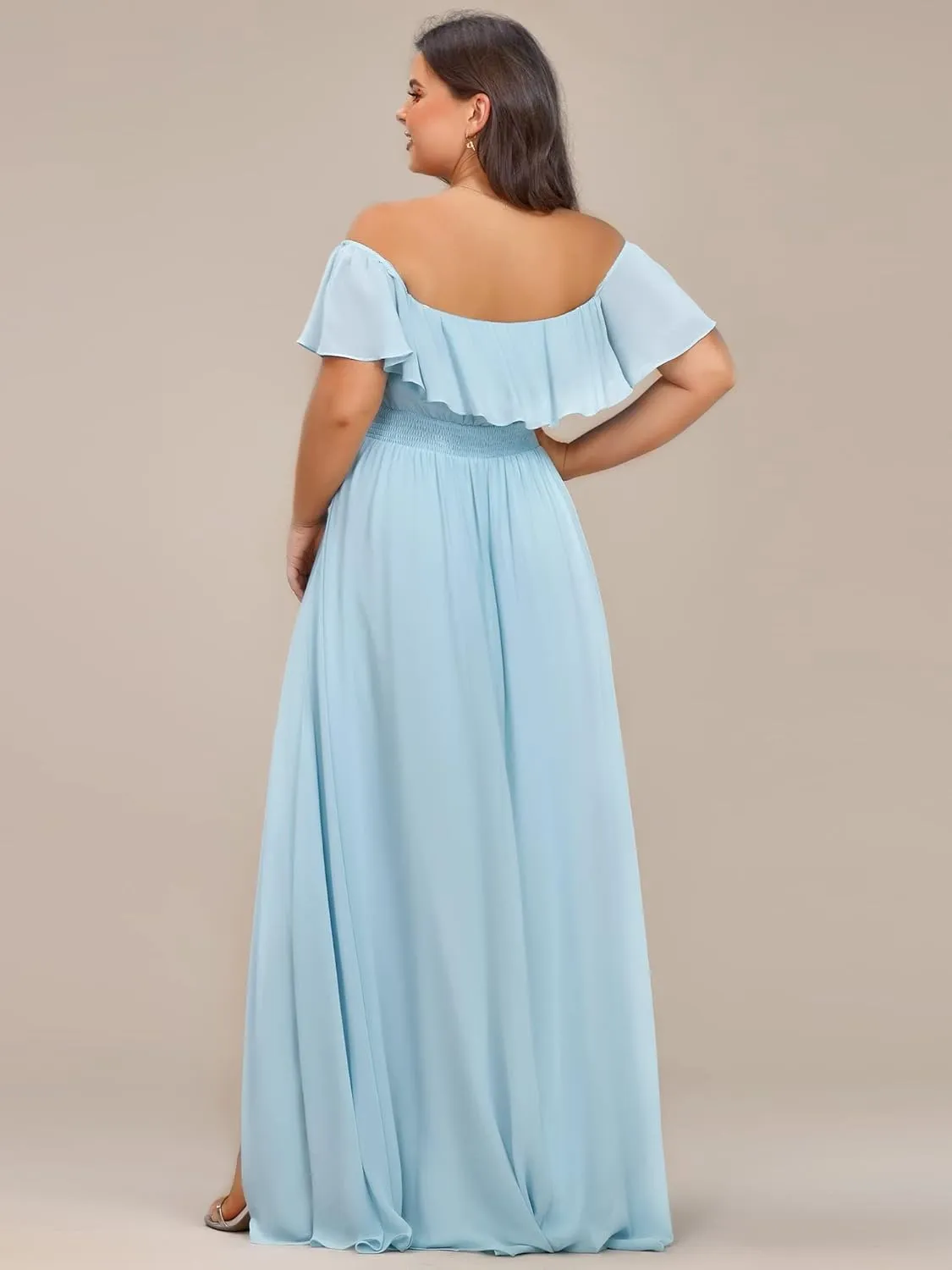 Ever-Pretty Plus Women's Off Shoulder Ruffle Sleeve High Low A Line Curve Long Bridesmaid Dresses 01736-DA