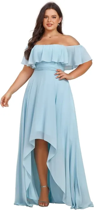 Ever-Pretty Plus Women's Off Shoulder Ruffle Sleeve High Low A Line Curve Long Bridesmaid Dresses 01736-DA