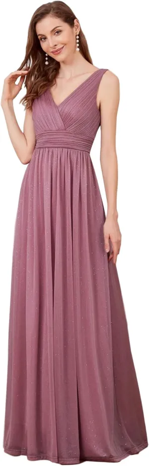 Ever-Pretty Women's V-Neck High Wasit Glitter Maxi Evening Dress 07764-USA