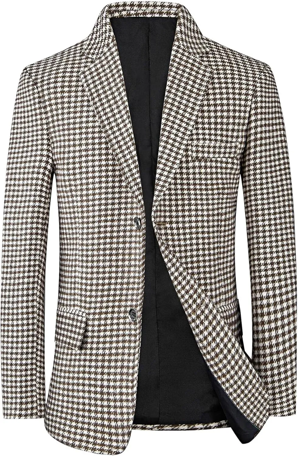 evzosrz Men's Houndstooth Blazers Classic Slim Fit Business Two Button Plaid Tuxedo Prom Wedding Groom Suits Jackets Coats