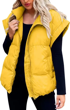 Fall Long Puffer Vest One Morality Warm V Neck Thin Down Vest Inside Trendy Winter Coat Outerwear Vest for Women