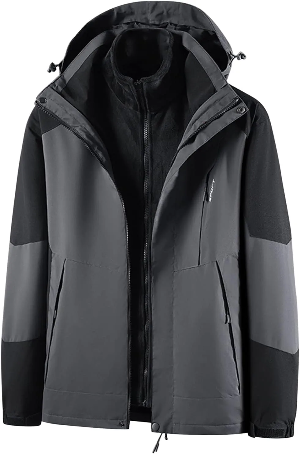 Finelylove Men's Waterproof 3 in 1 Ski Jacket Warm Fleece Lined Winter Snow Coat Windproof Hooded Raincoat Heavyweight