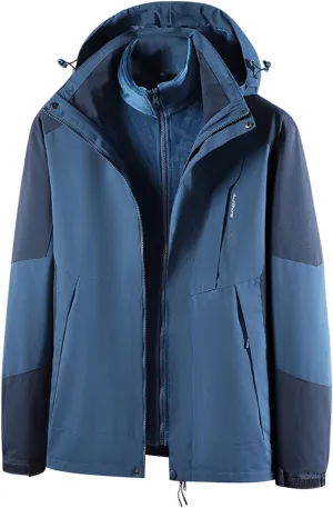 Finelylove Men's Waterproof 3 in 1 Ski Jacket Warm Fleece Lined Winter Snow Coat Windproof Hooded Raincoat Heavyweight