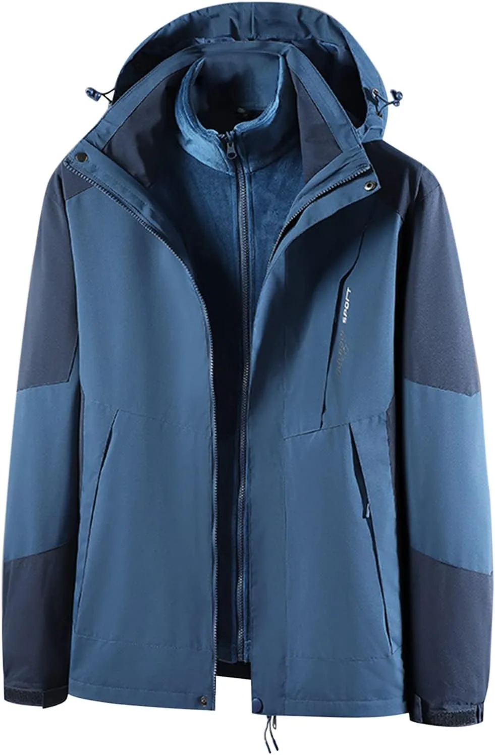 Finelylove Men's Waterproof 3 in 1 Ski Jacket Warm Fleece Lined Winter Snow Coat Windproof Hooded Raincoat Heavyweight