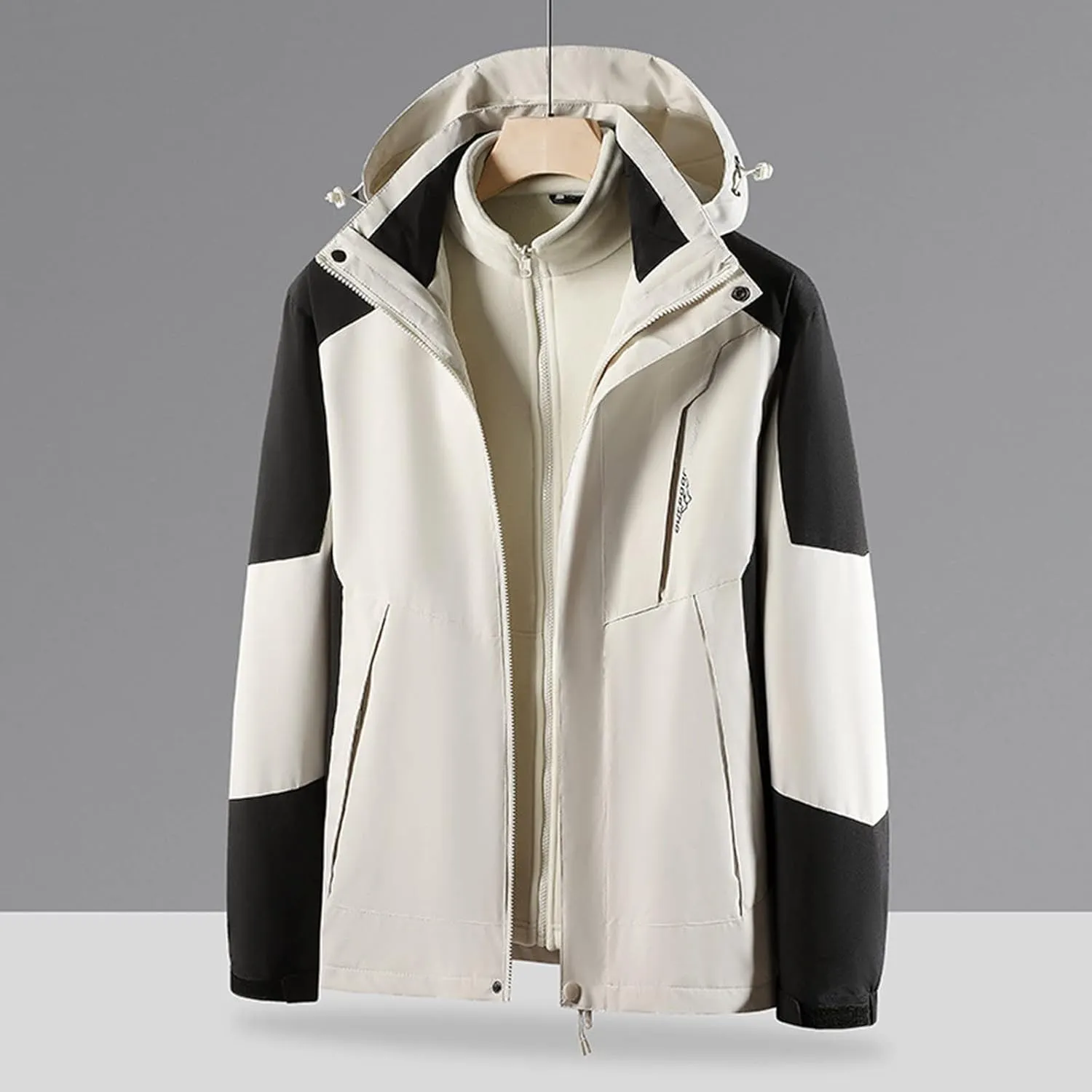 Finelylove Men's Waterproof 3 in 1 Ski Jacket Warm Fleece Lined Winter Snow Coat Windproof Hooded Raincoat Heavyweight
