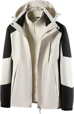 Finelylove Men's Waterproof 3 in 1 Ski Jacket Warm Fleece Lined Winter Snow Coat Windproof Hooded Raincoat Heavyweight