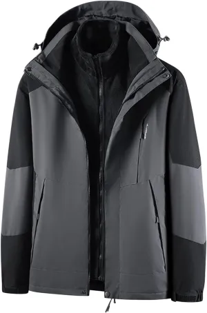 Finelylove Men's Waterproof 3 in 1 Ski Jacket Warm Fleece Lined Winter Snow Coat Windproof Hooded Raincoat Heavyweight