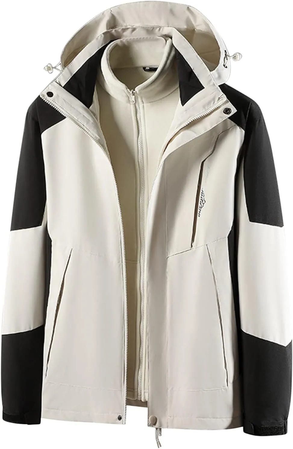 Finelylove Men's Waterproof 3 in 1 Ski Jacket Warm Fleece Lined Winter Snow Coat Windproof Hooded Raincoat Heavyweight