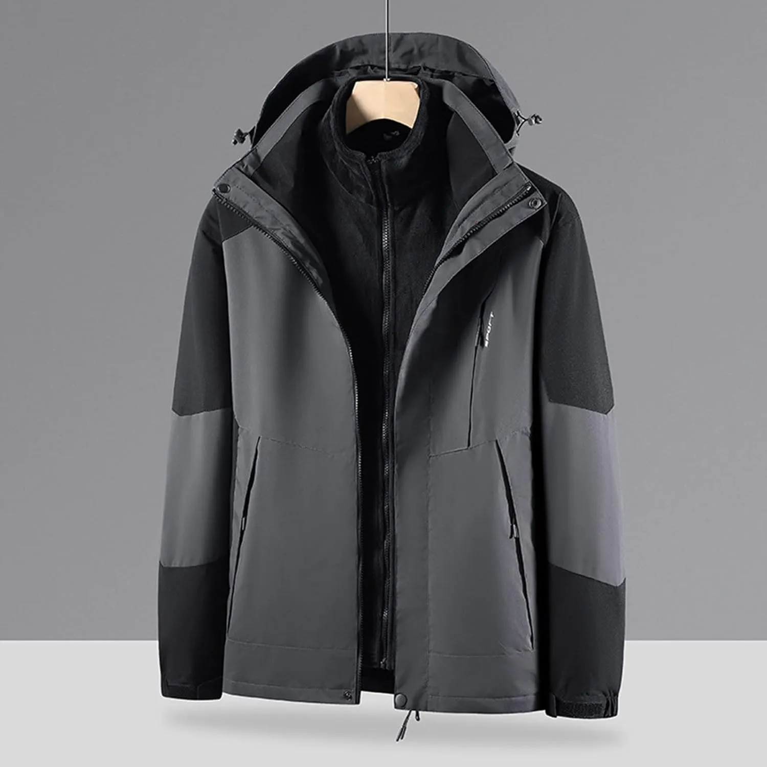 Finelylove Men's Waterproof 3 in 1 Ski Jacket Warm Fleece Lined Winter Snow Coat Windproof Hooded Raincoat Heavyweight