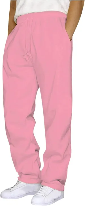 Finelylove Sweat Pants for Men Fleece Workout Joggers Pants Loose Straight Wide Leg Track Pants Solid Casual Trousers