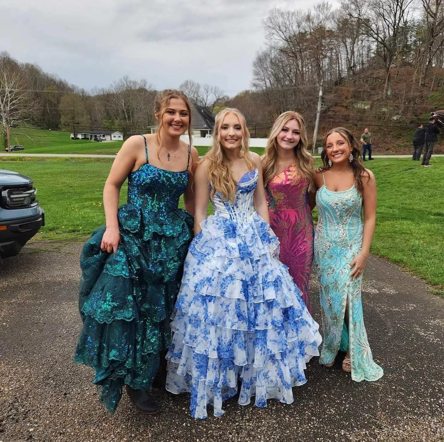 Floral Print Prom Dresses with Slit Strapless Chiffon Formal Evening Gowns Long Tiered Corset Party Dress