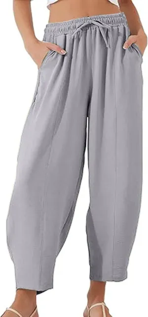 Flowy Linen Pants for Women 2025 Summer Lounge Wide Leg Pants Fashion Baggy Long Trousers with Pockets