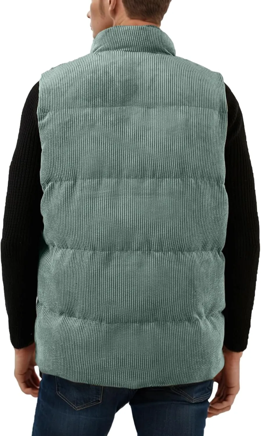 Flygo Mens Sherpa Lined Puffer Vest Corduroy Winter Vests Warm Sleeveless Quilted Fleece Vest Jacket Outerwear