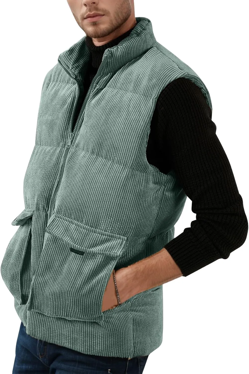 Flygo Mens Sherpa Lined Puffer Vest Corduroy Winter Vests Warm Sleeveless Quilted Fleece Vest Jacket Outerwear