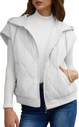 FOMELY Quilted Vest Women Hooded Puffer Vest Lightweight Womens Vests Outerwear Zip Up Sleeveless with Pockets