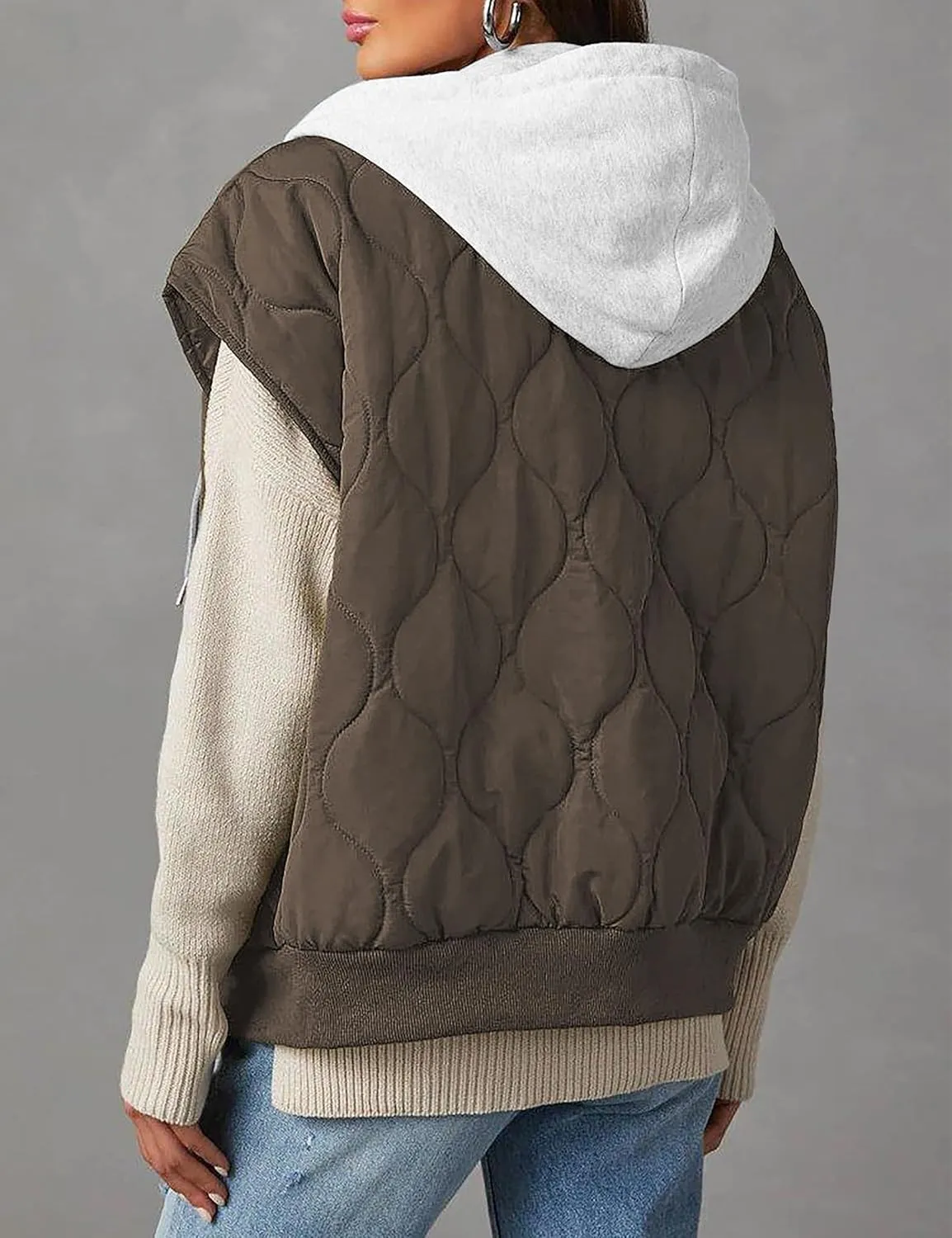 FOMELY Quilted Vest Women Hooded Puffer Vest Lightweight Womens Vests Outerwear Zip Up Sleeveless with Pockets