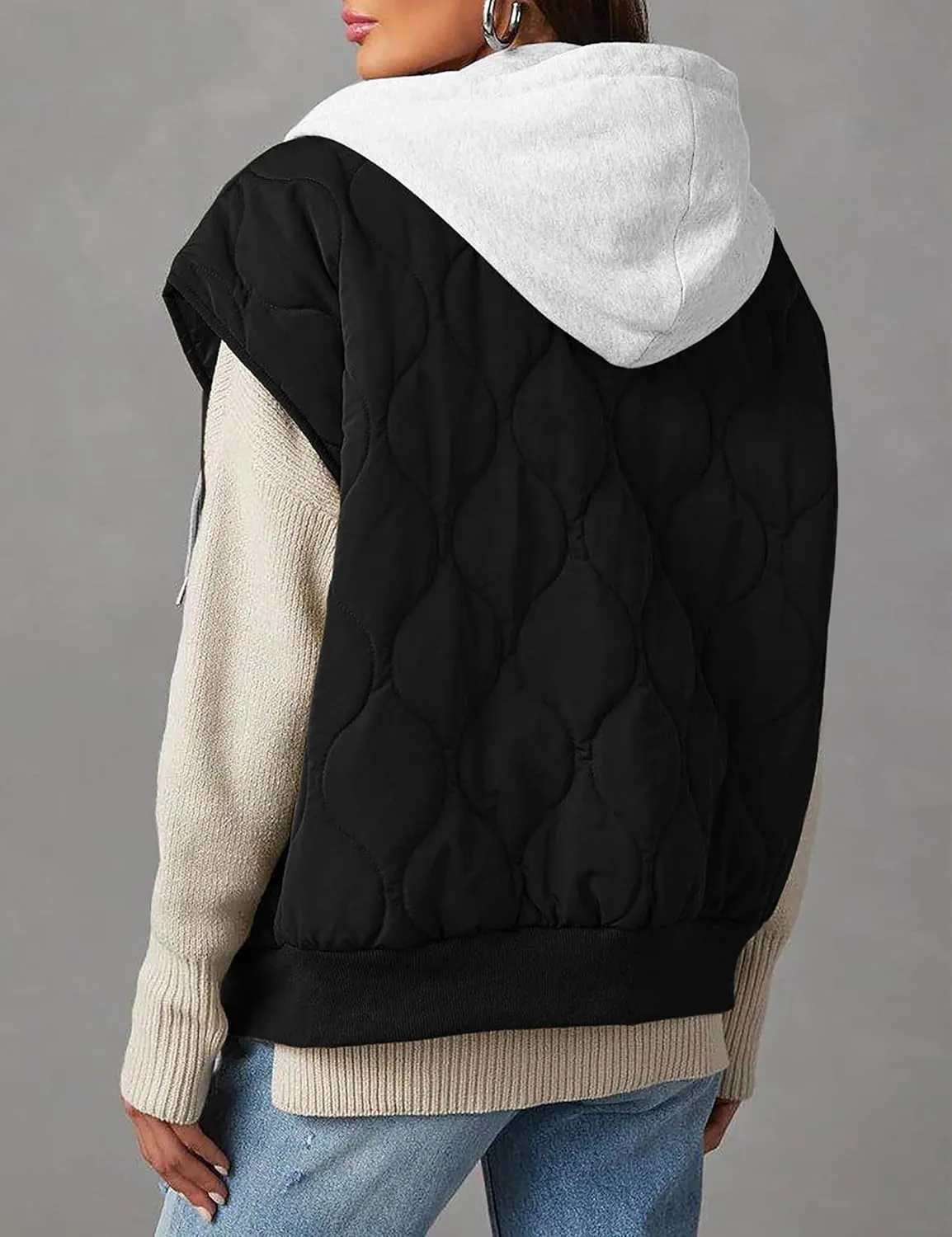 FOMELY Quilted Vest Women Hooded Puffer Vest Lightweight Womens Vests Outerwear Zip Up Sleeveless with Pockets