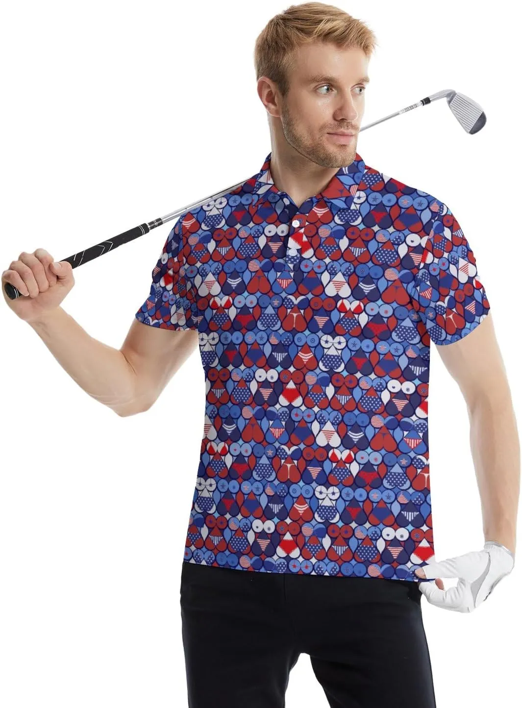 Funny Golf Polos for Men Funny Print Short Sleeve Shirts Quick Dry Polo Shirts Hawaiian Shirt Performance Golf Outfits