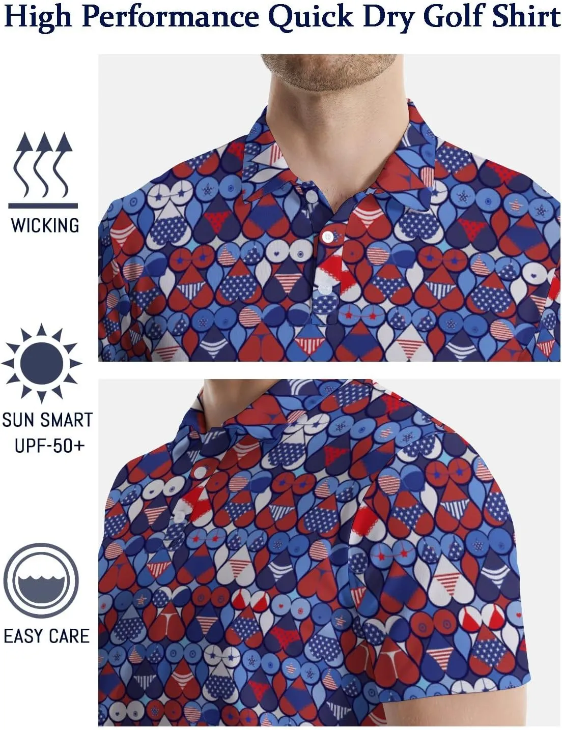 Funny Golf Polos for Men Funny Print Short Sleeve Shirts Quick Dry Polo Shirts Hawaiian Shirt Performance Golf Outfits