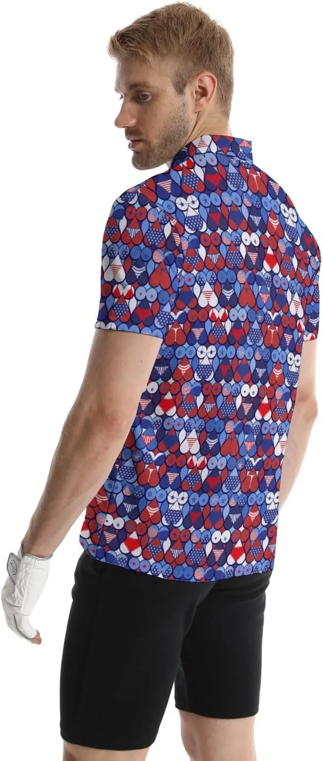 Funny Golf Polos for Men Funny Print Short Sleeve Shirts Quick Dry Polo Shirts Hawaiian Shirt Performance Golf Outfits