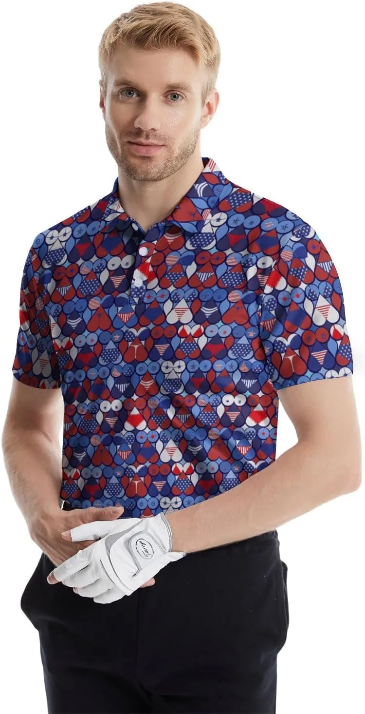 Funny Golf Polos for Men Funny Print Short Sleeve Shirts Quick Dry Polo Shirts Hawaiian Shirt Performance Golf Outfits