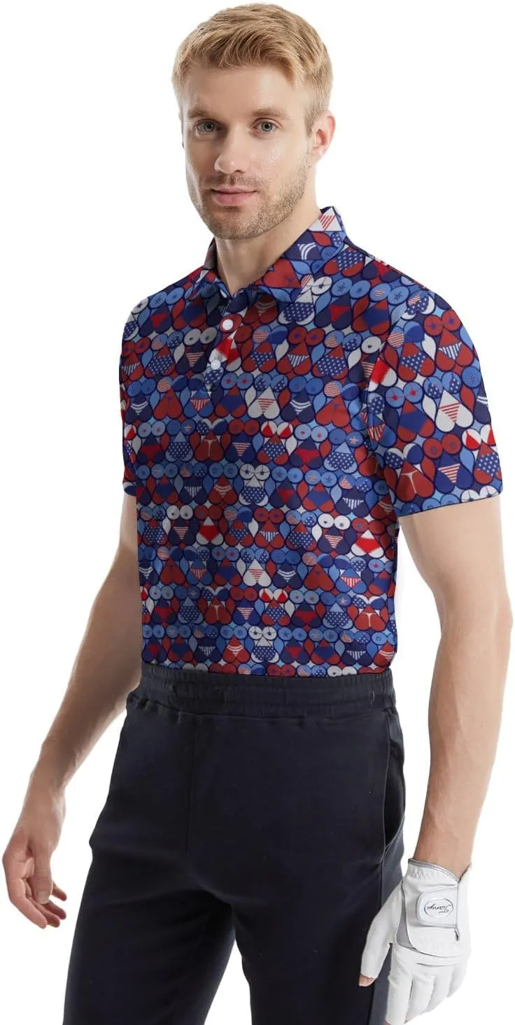 Funny Golf Polos for Men Funny Print Short Sleeve Shirts Quick Dry Polo Shirts Hawaiian Shirt Performance Golf Outfits