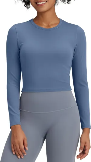 G4Free BareFeel Long Sleeve Workout Tops for Women Slim Athletic Gym Yoga Shirt Cropped Basic Tight Shirt