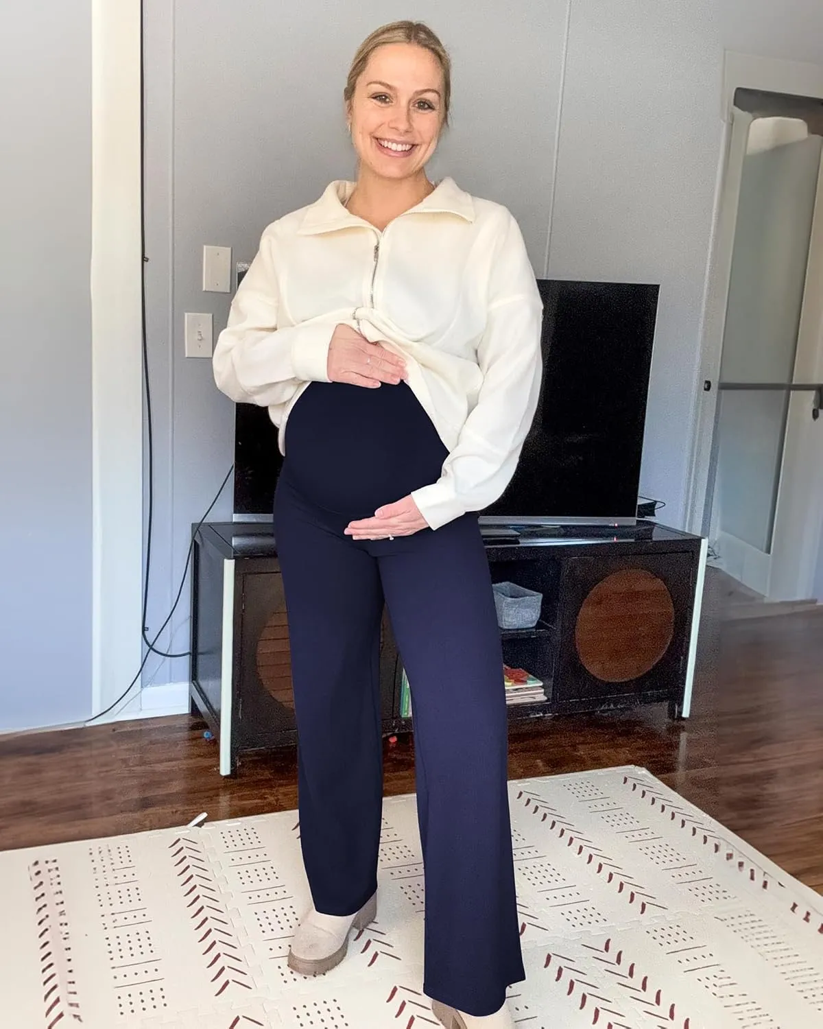 G4Free BareFeel Maternity Dress Yoga Pants Over The Belly Stretchy Work Slack Pregnancy Wide Leg Lounge Trousers