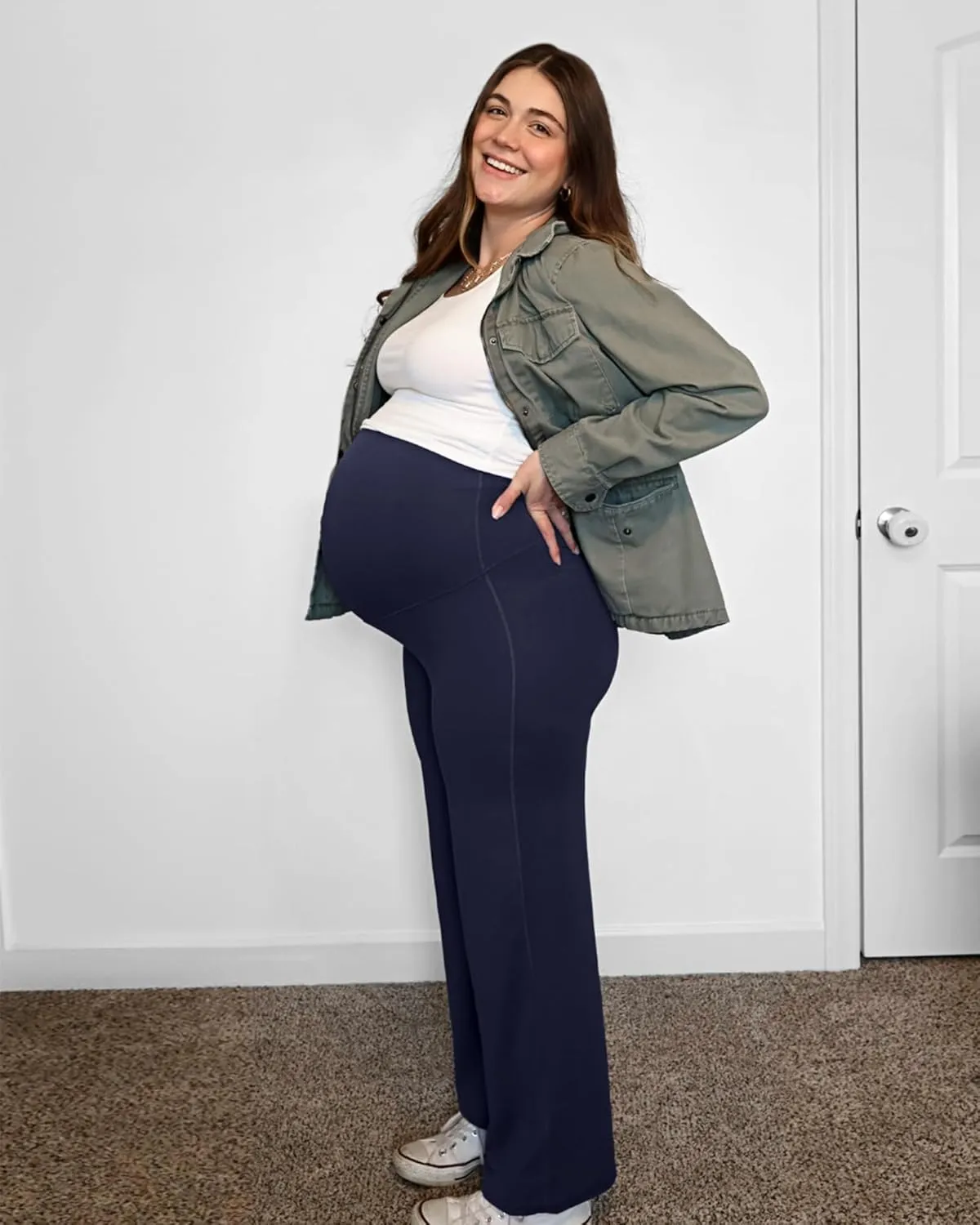 G4Free BareFeel Maternity Dress Yoga Pants Over The Belly Stretchy Work Slack Pregnancy Wide Leg Lounge Trousers