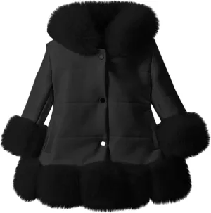 Girls Faux Leather Jacket with Fur Trim Toddler Thick Fleece Lining Thick Warm Coat Long Sleeve Kids Winter Jacket