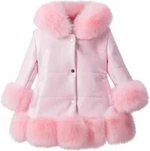 Girls Faux Leather Jacket with Fur Trim Toddler Thick Fleece Lining Thick Warm Coat Long Sleeve Kids Winter Jacket
