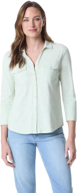 Gloria Vanderbilt Women's Ashten 3/4 Sleeve Button Down Shirt with Curved Hem Standard