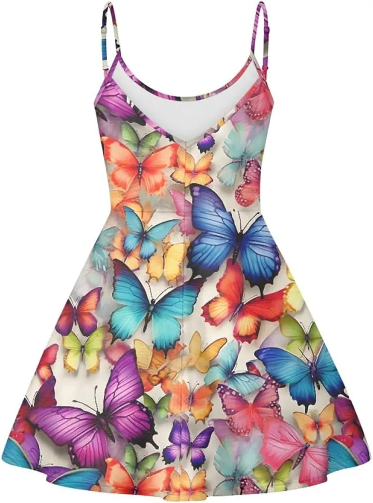 GLUDEAR Women's Van Gogh 3D Printed V-Neck Spaghetti Straps A-Line Swing Dress