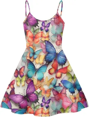 GLUDEAR Women's Van Gogh 3D Printed V-Neck Spaghetti Straps A-Line Swing Dress