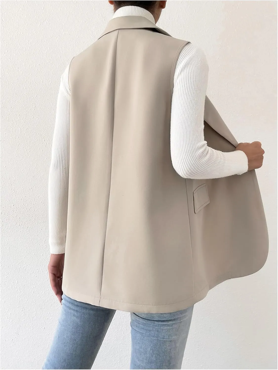 GORGLITTER Women's Long Vest Sleeveless Button Up Work Office Cardigan Blazer Vest