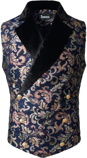 Gothic Mens Victorian Black & Blue Suit Vest Steampunk Waistcoat/USA