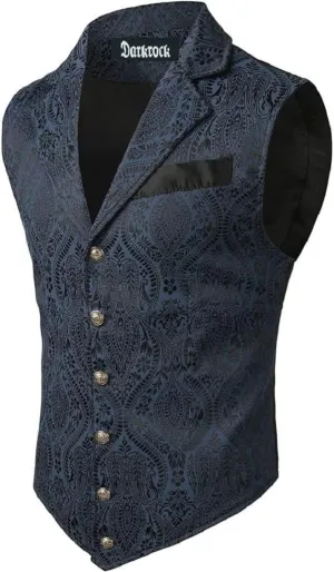 Gothic Rock Victorian Steampunk Edwardian Western Brocade Gothic Navy Color Mens Suit Vest Waistcoat/Men Vest