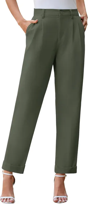 GRACE KARIN Women High Waisted Business Casual Pants Dressy Cuffed Work Office Trouser Slacks with Pockets
